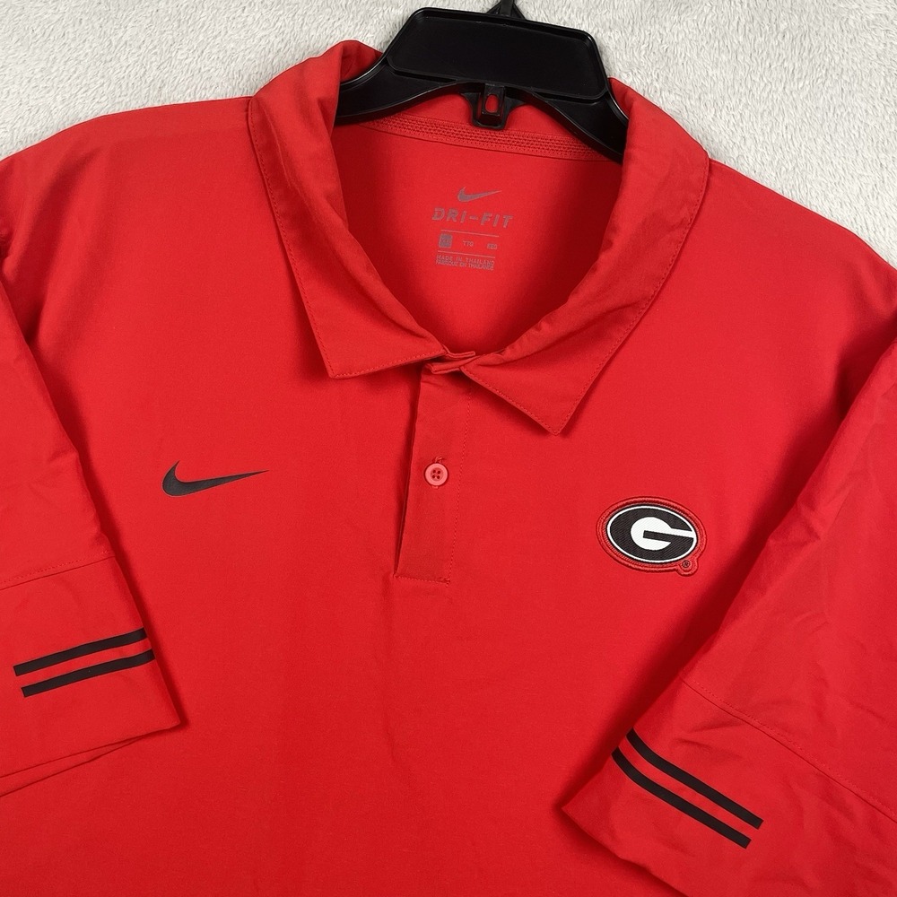 Nike Polo Shirt Mens 2XL Red On Field Georgia Bulldogs UGA Dri-Fit NCAA College